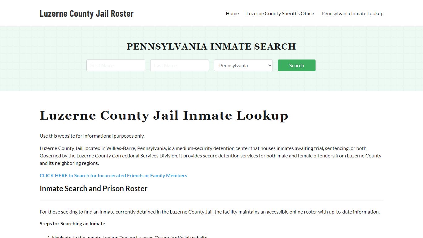 Luzerne County Jail Roster Lookup, PA, Inmate Search