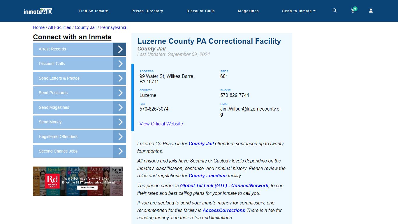 Luzerne County PA Correctional Facility - Inmate Locator